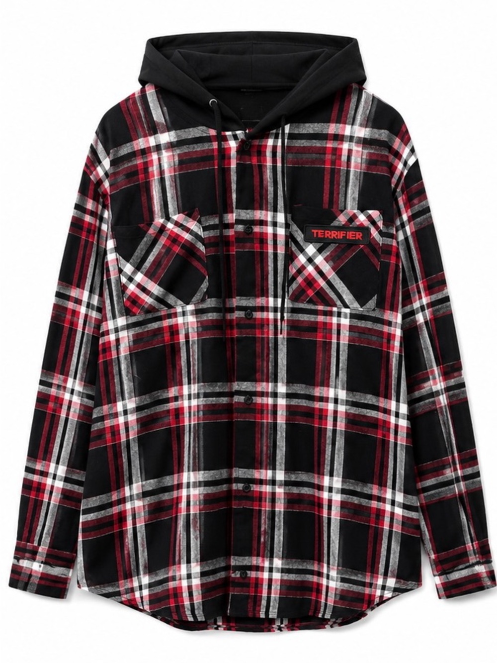 Terrifier Art the Clown Plaid Hooded Flannel Shirt Spirit Halloween Size L